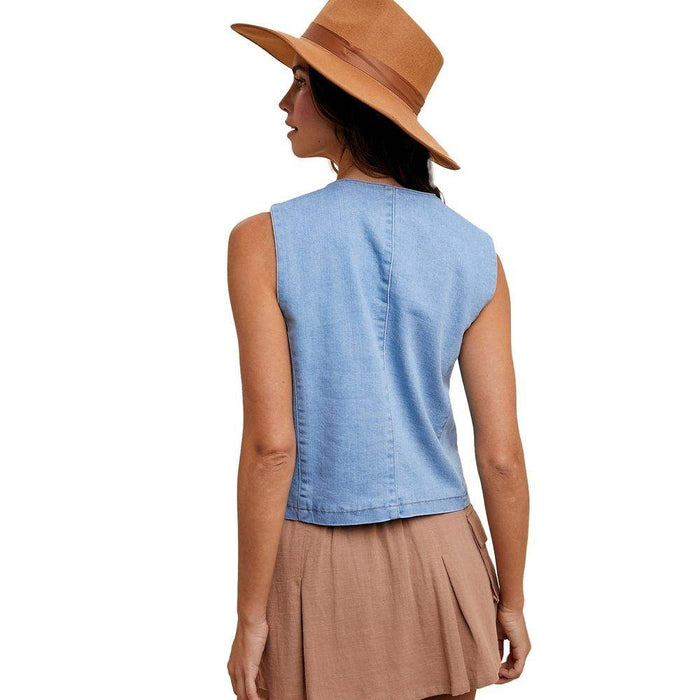 Anniewear Women's Denim Stretch Button Vest