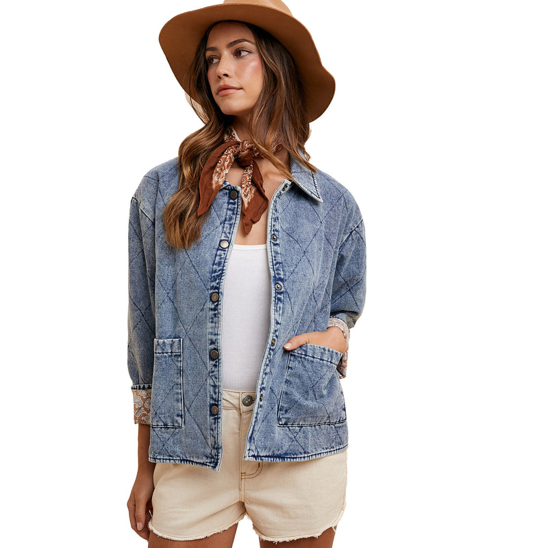 Anniewear Women's Medium Denim Quilted Jacket