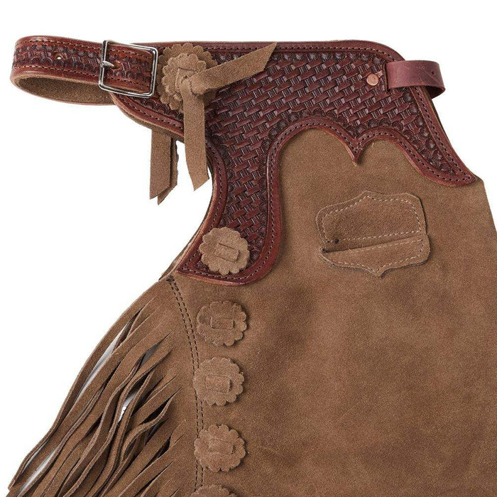 Arrow M Saddlery Tooled Basket Stamp Yoke Saddle Brown 4-5T Youth Chaps