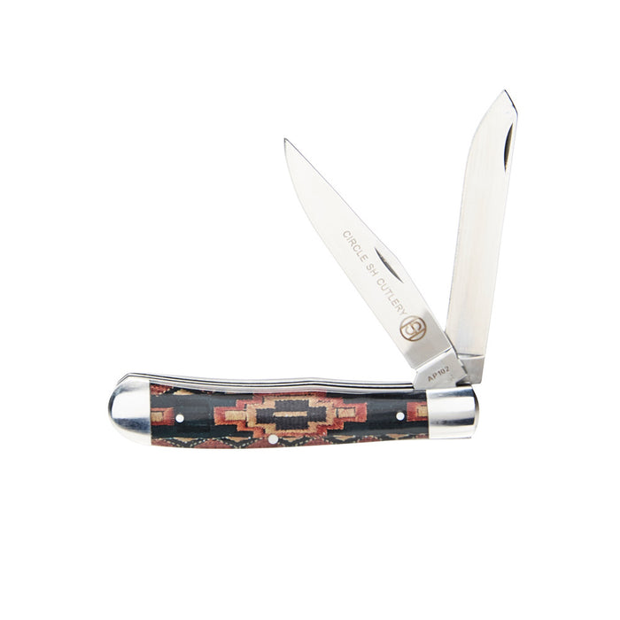 Western Fashion Circle SH Cutlery 4 1/4In Brown Southwest Trapper Knife