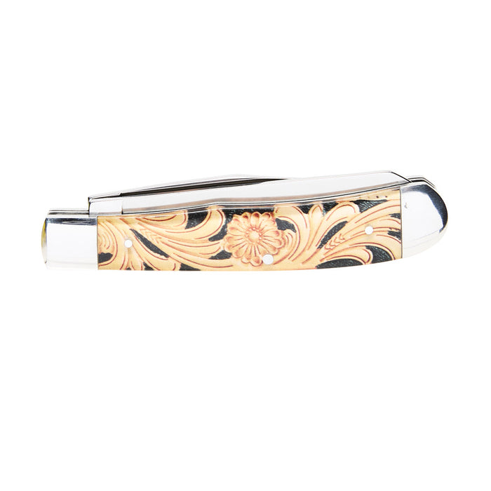 Western Fashion Circle SH Cutlery 4 1/4In Tan Floral Trapper Knife