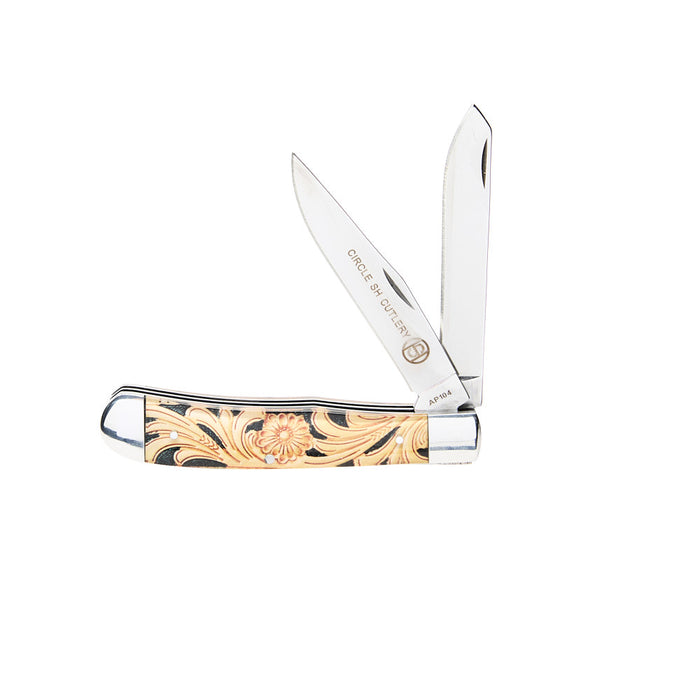 Western Fashion Circle SH Cutlery 4 1/4In Tan Floral Trapper Knife
