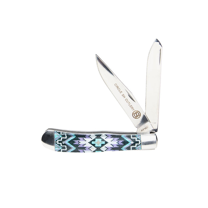 Western Fashion Circle SH Cutlery 4 1/4In Purple Aztec Trapper Knife