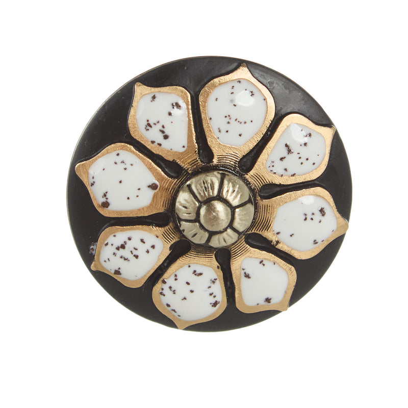 NRS White Stone Flower Petal Brass Antique 1 1/2 Inch Concho
