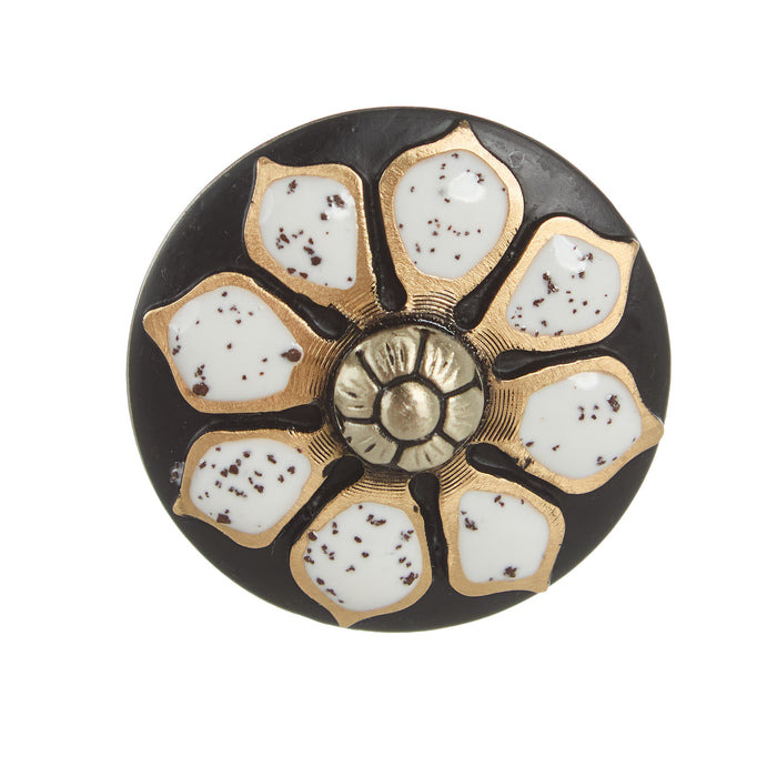 NRS White Stone Flower Petal Brass Antique 1 1/2 Inch Concho