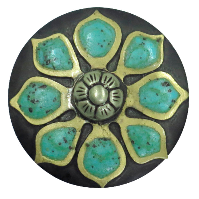 NRS Turquoise Brass Flower 1.5in Screwback Concho