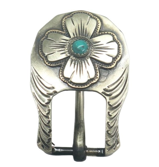 NRS Turquoise 4 Petal Silver Flower 3/4in. Buckle And Keeper
