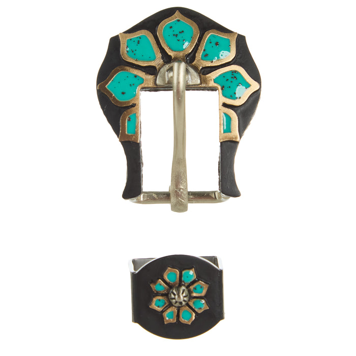 NRS Turquoise Brass Flower 3/4in. Buckle Set