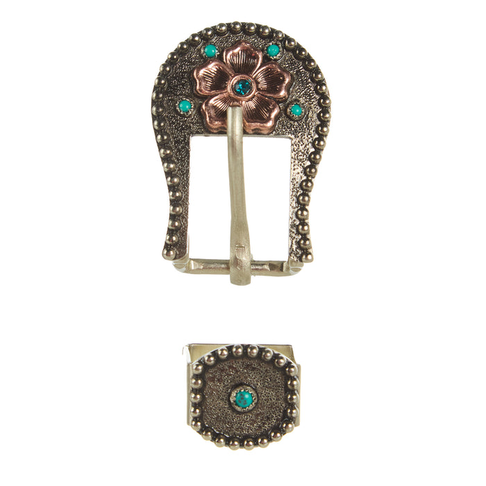 NRS Turquoise Dot With Copper Flower 3/4in Buckle Set