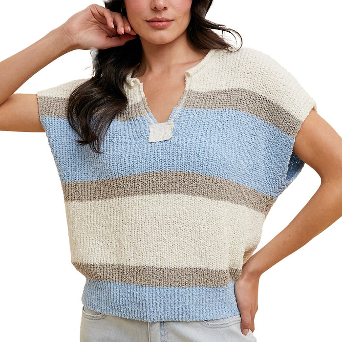 Anniewear Women's Ivory & Blue Low Gauge Color Block Top