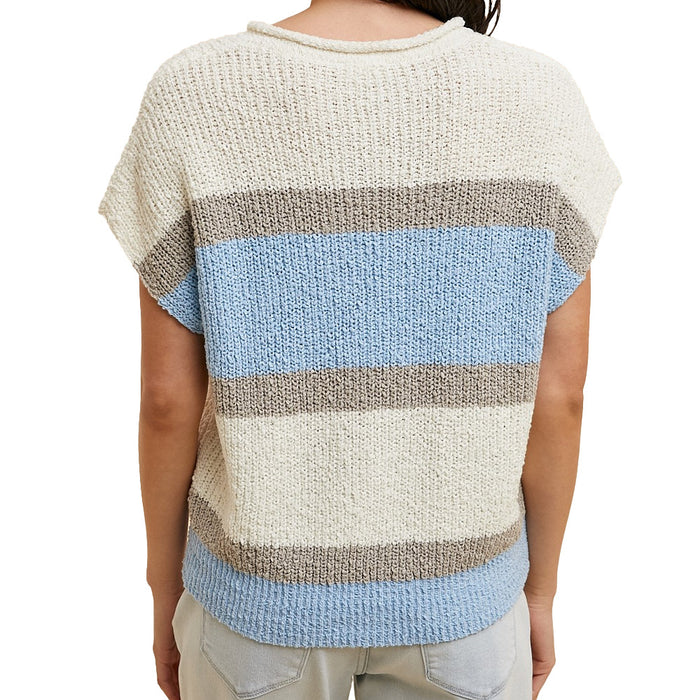 Anniewear Women's Ivory & Blue Low Gauge Color Block Top