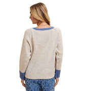 Anniewear Women's Oatmeal and Blue Loose Fit Sweater Cardigan