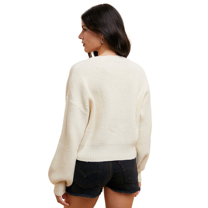 Anniewear Women's Ivory Front Tie Sweater Cardigan