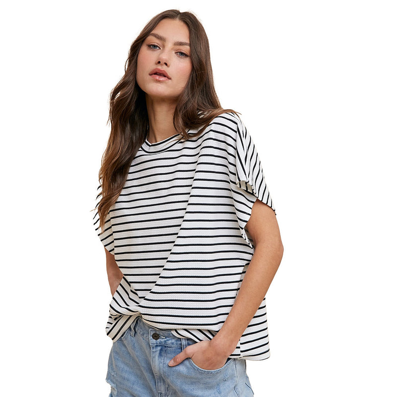 Anniewear Women's White & Black Striped Knit Top