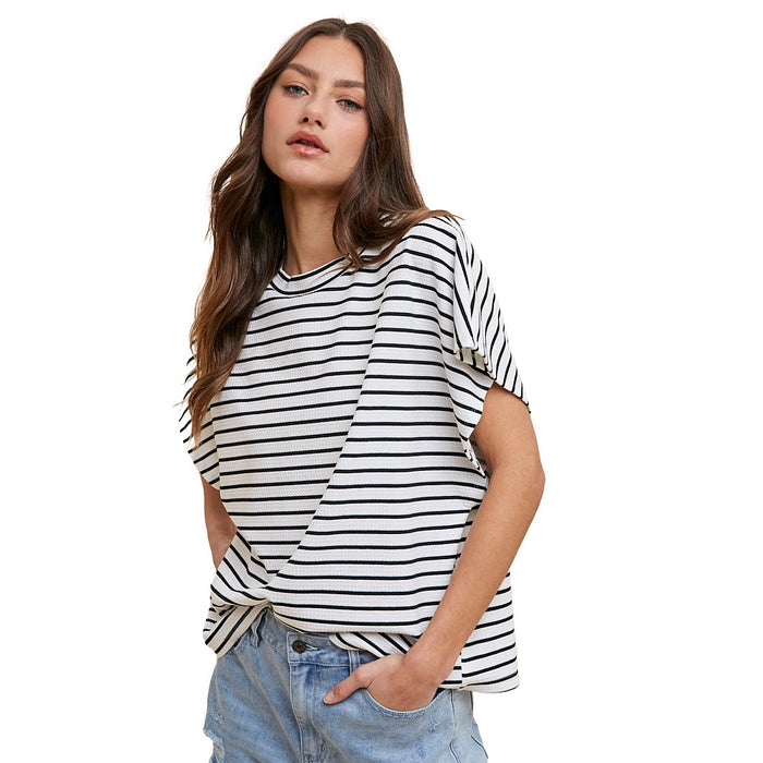 Anniewear Women's White & Black Striped Knit Top