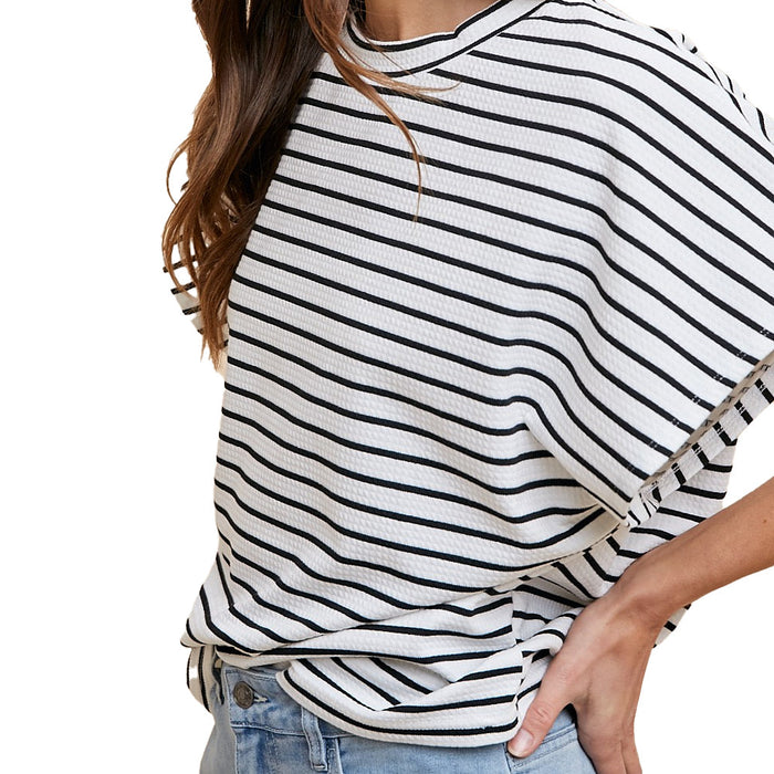Anniewear Women's White & Black Striped Knit Top