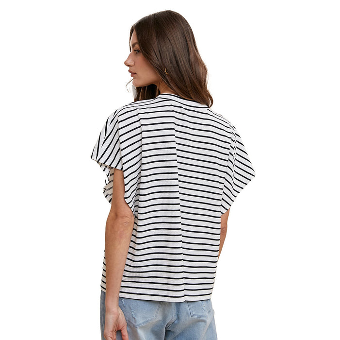 Anniewear Women's White & Black Striped Knit Top