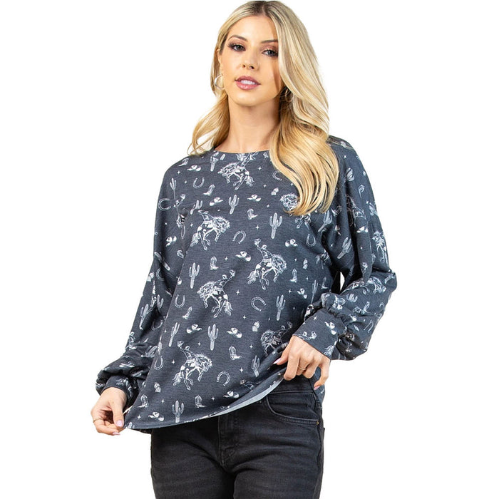 Avery Women's Charcoal & Ivory Bucking Horse Print Sweatshirt