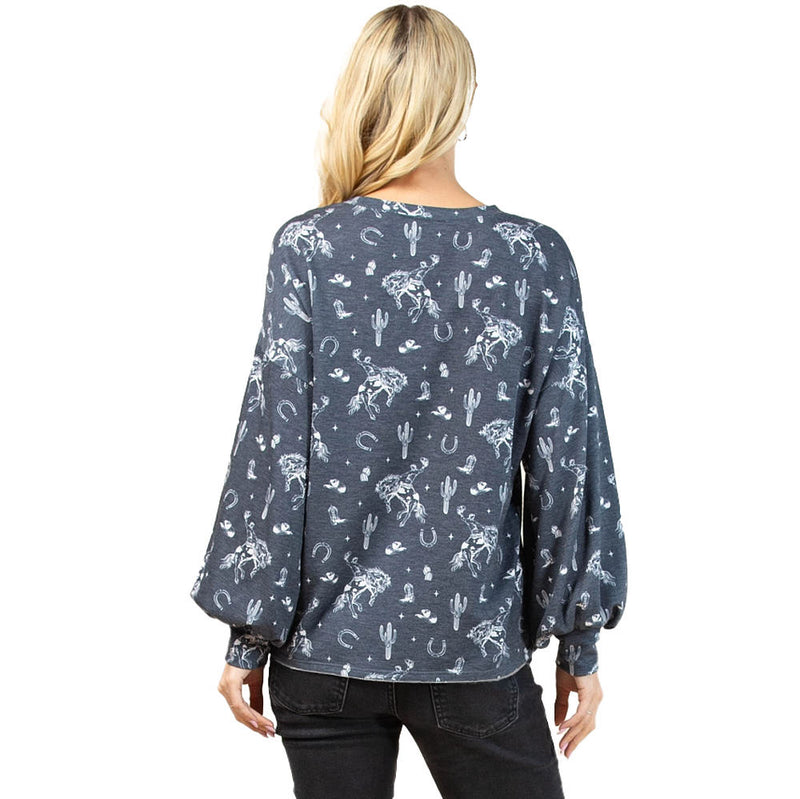 Avery Women's Charcoal & Ivory Bucking Horse Print Sweatshirt