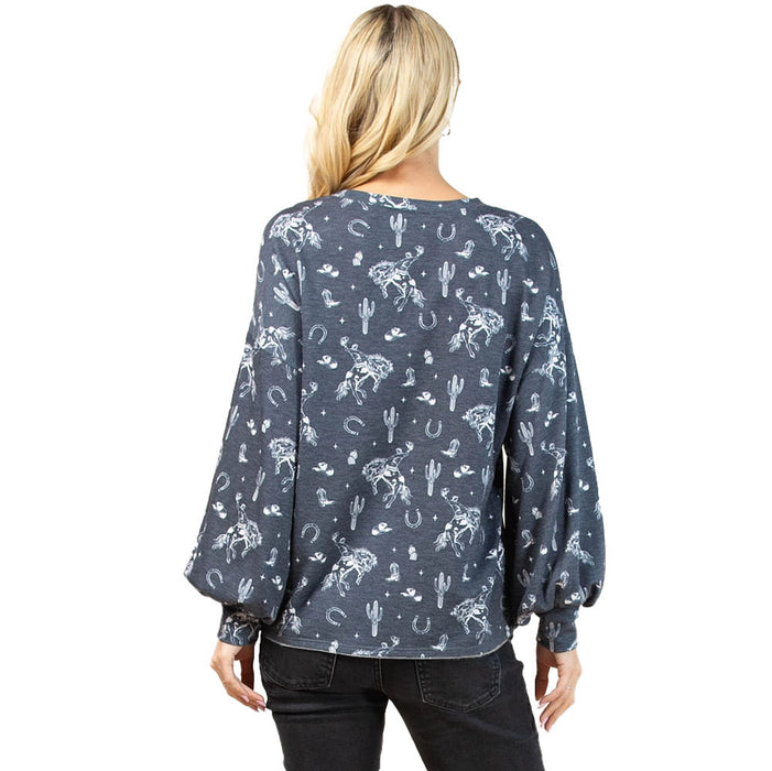Avery Women's Charcoal & Ivory Bucking Horse Print Sweatshirt