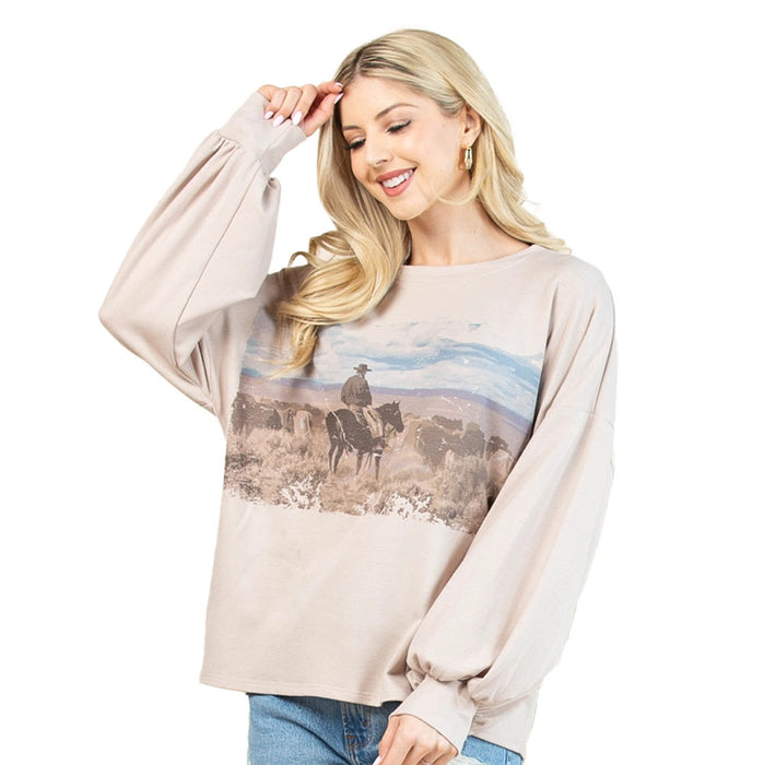 Avery Women's Khaki Western Cowboy Sweatshirt