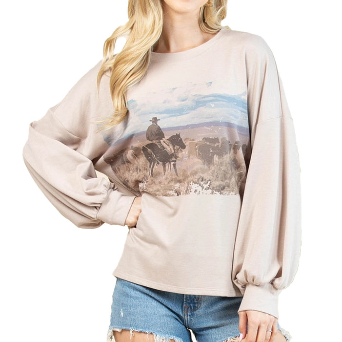 Avery Women's Khaki Western Cowboy Sweatshirt