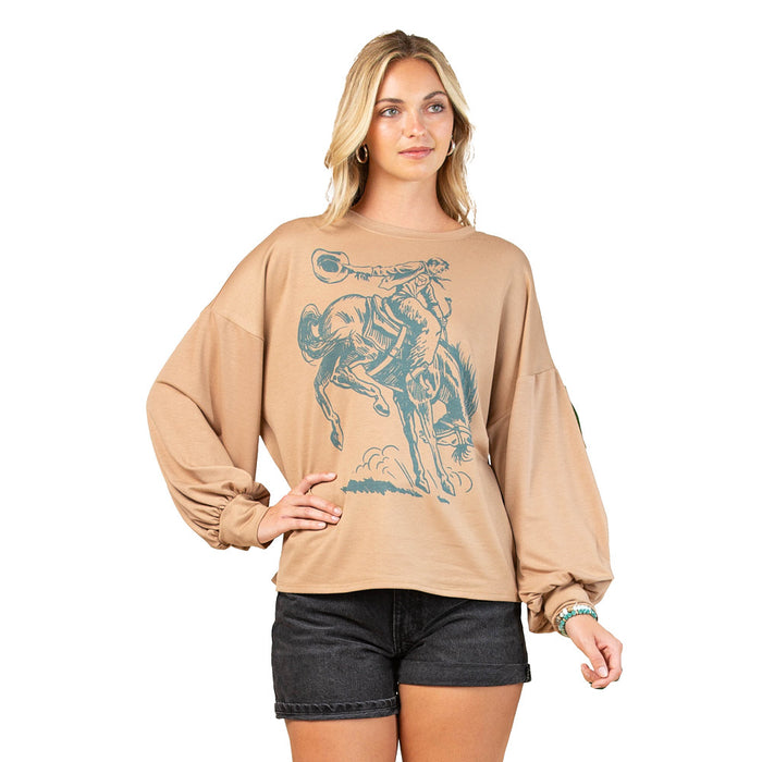 Avery Women's Mocha Turquoise Bucking Horse Sweatshirt