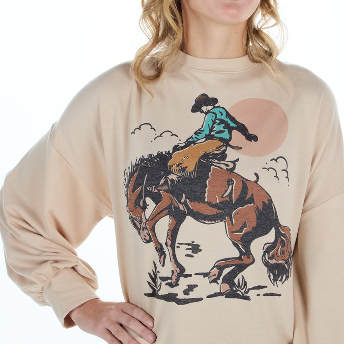 Avery Womens Khaki Cowboy Graphic Sweatshirt