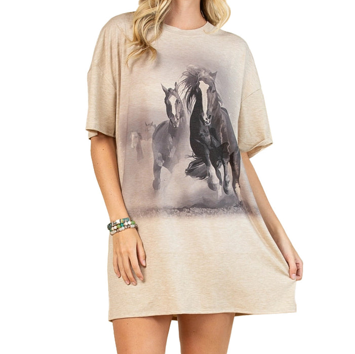 Avery Women's Running Horse Camel Tee Shirt Dress