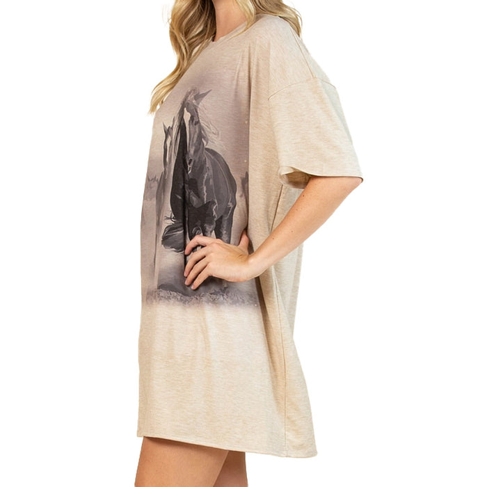 Avery Women's Running Horse Camel Tee Shirt Dress