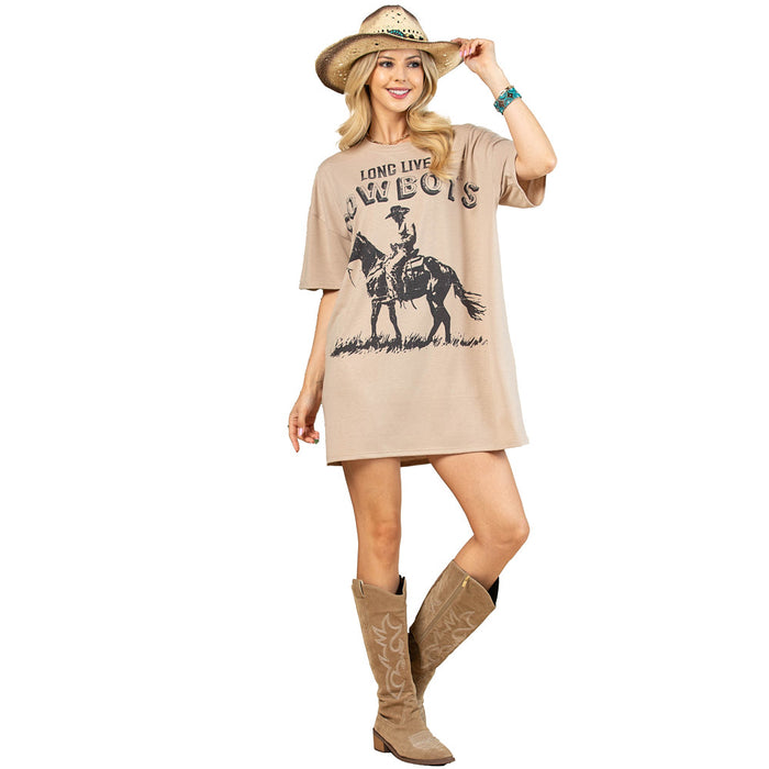 Avery Women's Khaki Western Rodeo Tee Shirt Dress