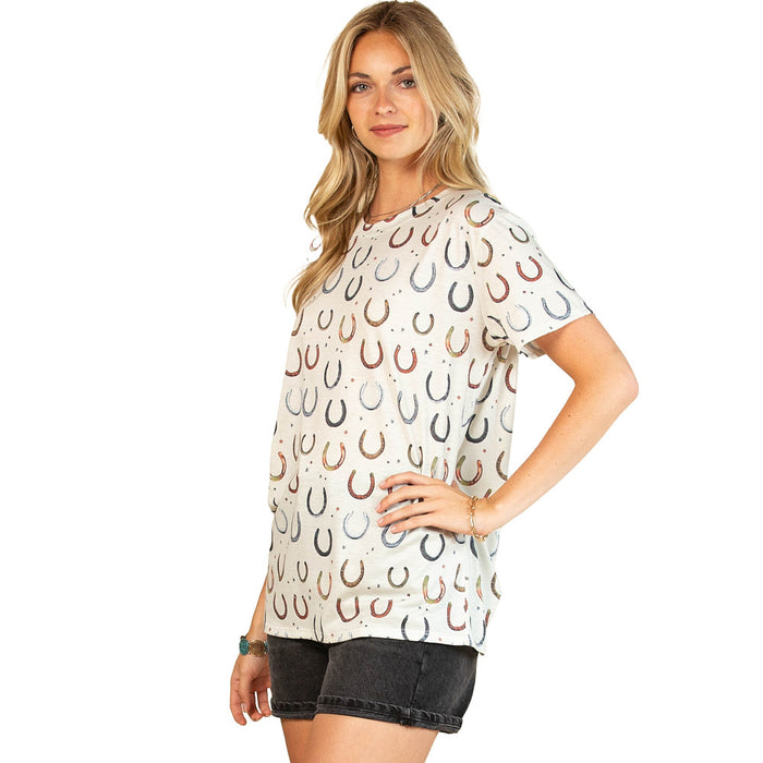 Avery Women's Ivory Horse Shoe Print Tee Shirt