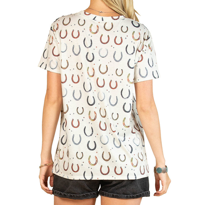 Avery Women's Ivory Horse Shoe Print Tee Shirt