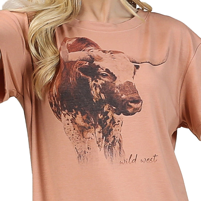 Avery Women's Rust Cow Print Tee Shirt