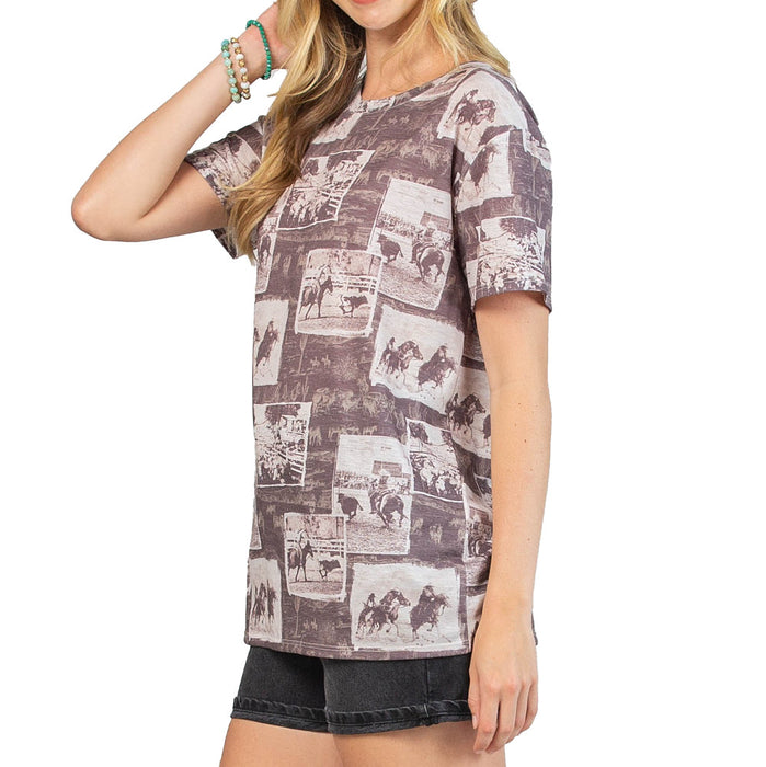 Avery Women's Brown Rodeo Print Tee Shirt