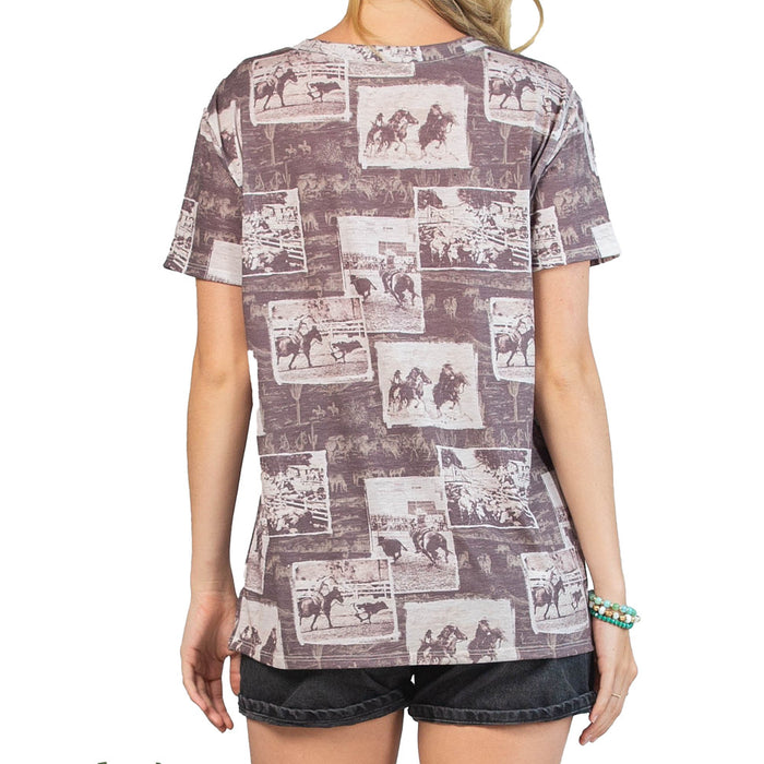 Avery Women's Brown Rodeo Print Tee Shirt