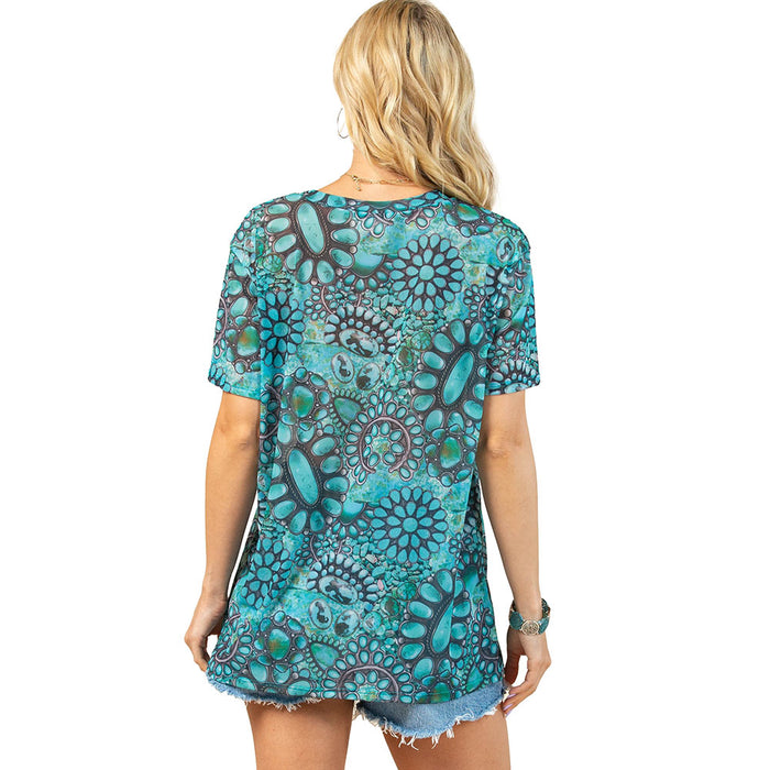 Avery Women's Turquoise Squash Blossom Print Top