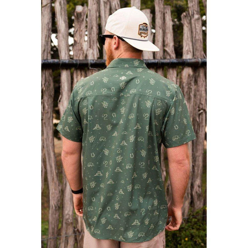 Burlebo Mens Out West Olive Green Performance Shirt