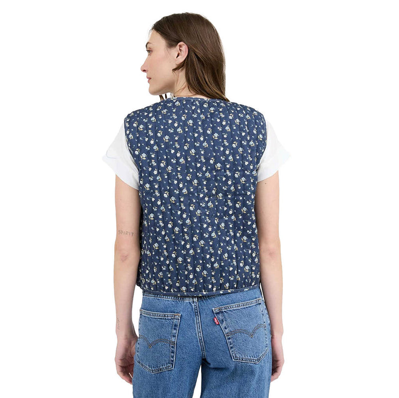 Blu Pepper Womens Navy Floral Quilted Fashion Vest