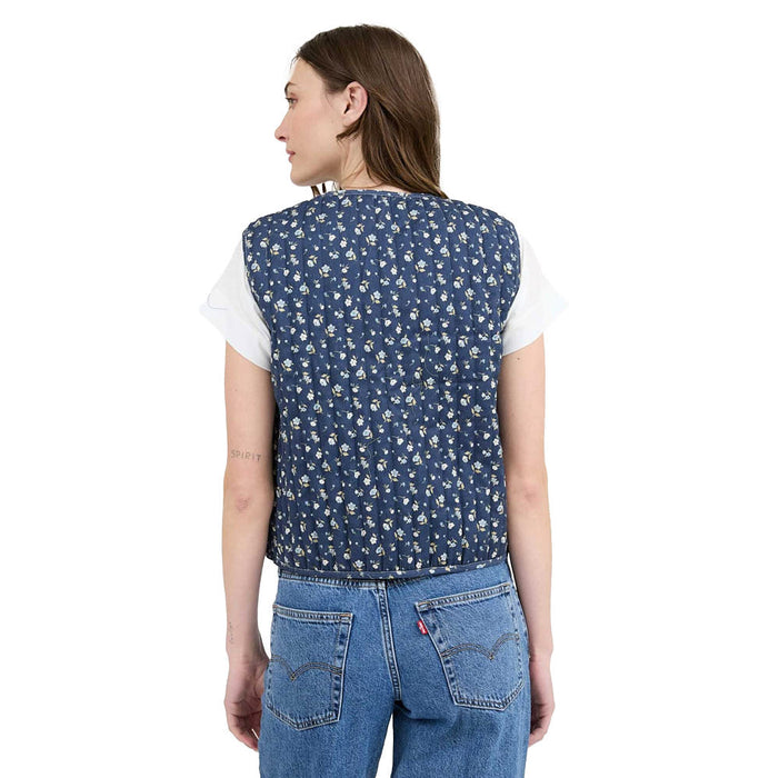 Blu Pepper Womens Navy Floral Quilted Fashion Vest