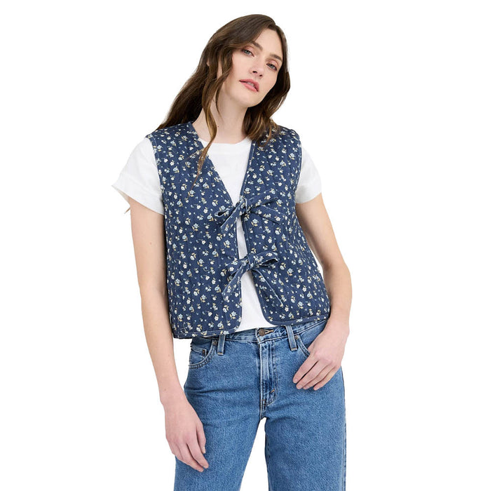 Blu Pepper Womens Navy Floral Quilted Fashion Vest