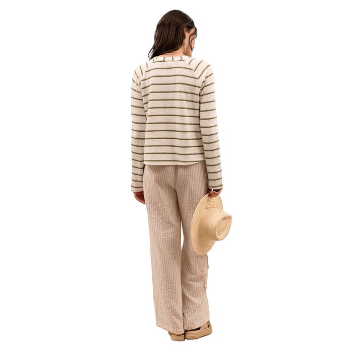 Blu Pepper Womens Olive Stripe Metal Eyelet Detail Top