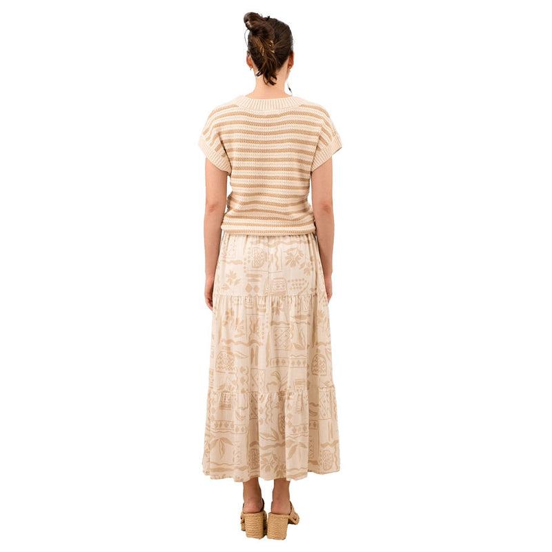 Blu Pepper Womens Khaki Stripe Crew Neck Top