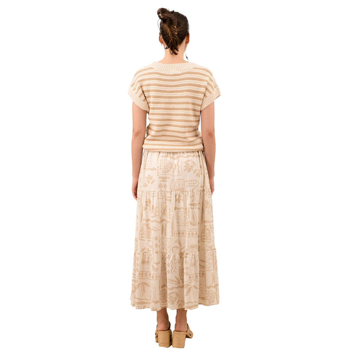 Blu Pepper Womens Khaki Stripe Crew Neck Top