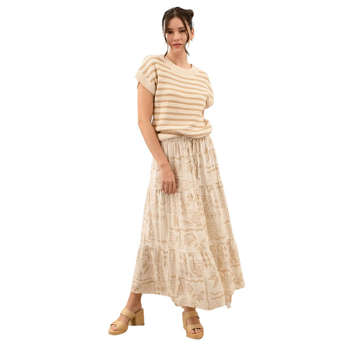 Blu Pepper Womens Khaki Stripe Crew Neck Top
