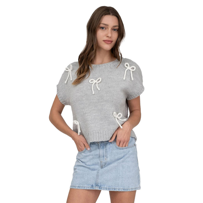 Blu Pepper Womens Grey With Bow Detail Pullover Top