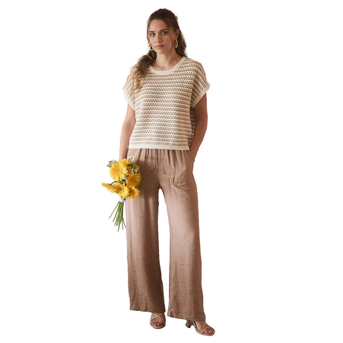 Blu Pepper Womens Tan High Waist Wide Leg Pant