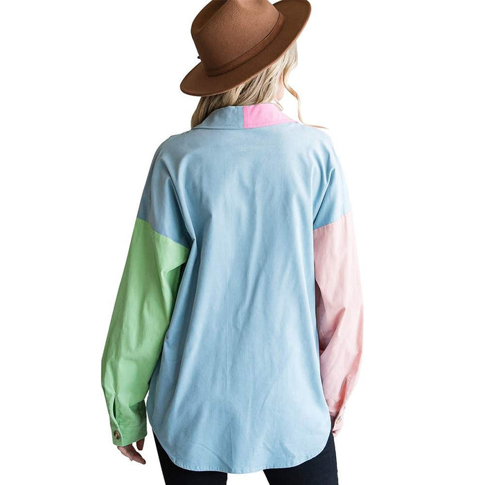 Jodifl Women's Color Block Button Up Shirt
