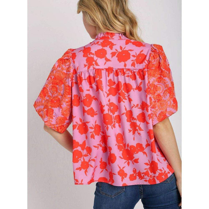 Umgee Usa Inc. Women's Pink Two Tone Print Top