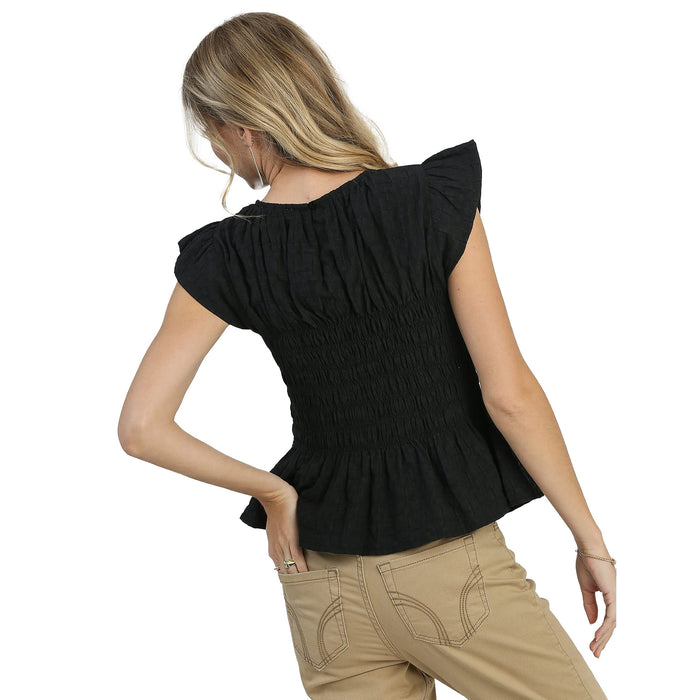 Umgee Usa Inc. Women's Black Textured Smocked Peplum Top
